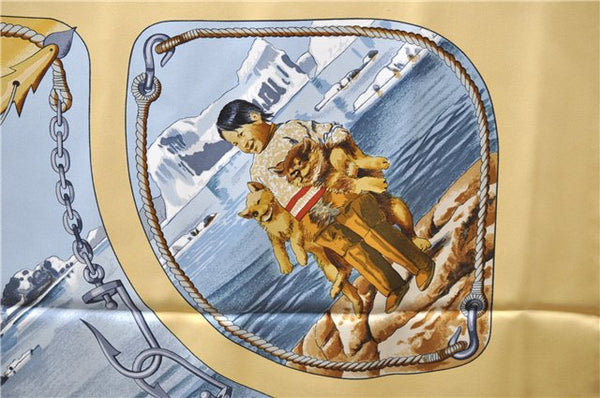 Authentic HERMES Carre 90 Scarf "GRONLAND" Silk Yellow 5237D