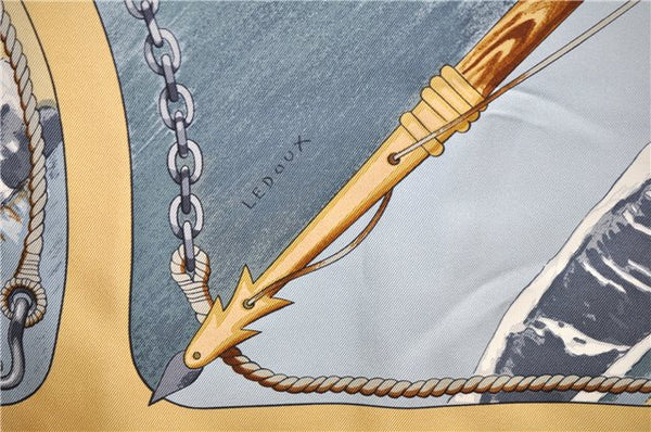 Authentic HERMES Carre 90 Scarf "GRONLAND" Silk Yellow 5237D