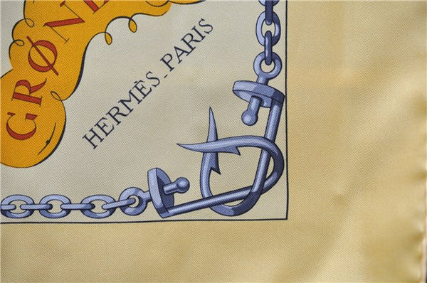 Authentic HERMES Carre 90 Scarf "GRONLAND" Silk Yellow 5237D