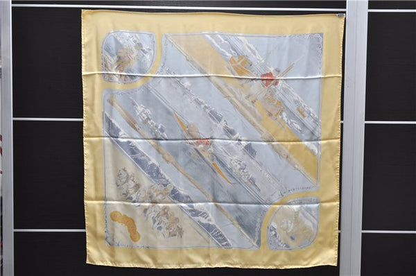 Authentic HERMES Carre 90 Scarf "GRONLAND" Silk Yellow 5237D