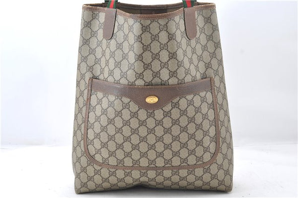 Authentic GUCCI Web Sherry Line Shoulder Tote Bag GG PVC Leather Brown 5237E