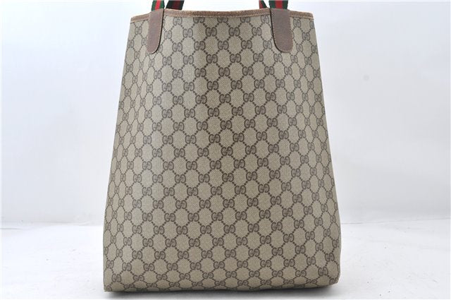 Authentic GUCCI Web Sherry Line Shoulder Tote Bag GG PVC Leather Brown 5237E