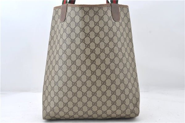 Authentic GUCCI Web Sherry Line Shoulder Tote Bag GG PVC Leather Brown 5237E