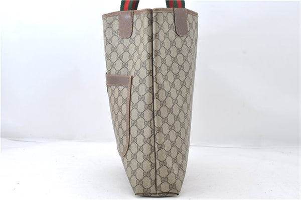Authentic GUCCI Web Sherry Line Shoulder Tote Bag GG PVC Leather Brown 5237E