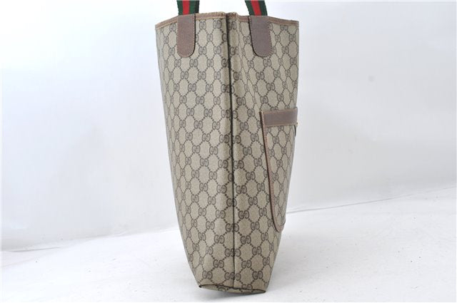 Authentic GUCCI Web Sherry Line Shoulder Tote Bag GG PVC Leather Brown 5237E