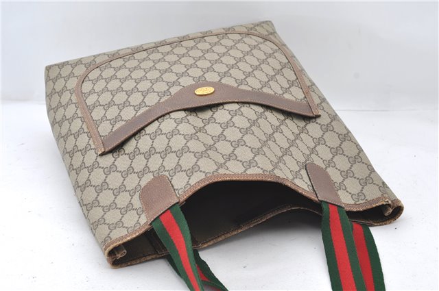 Authentic GUCCI Web Sherry Line Shoulder Tote Bag GG PVC Leather Brown 5237E
