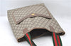 Authentic GUCCI Web Sherry Line Shoulder Tote Bag GG PVC Leather Brown 5237E