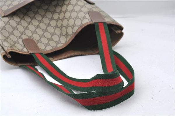 Authentic GUCCI Web Sherry Line Shoulder Tote Bag GG PVC Leather Brown 5237E