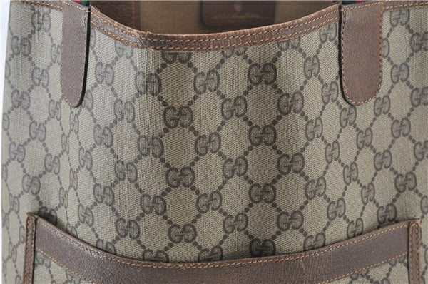 Authentic GUCCI Web Sherry Line Shoulder Tote Bag GG PVC Leather Brown 5237E