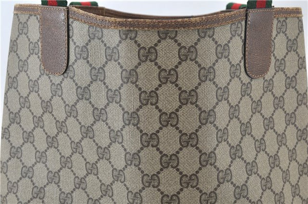 Authentic GUCCI Web Sherry Line Shoulder Tote Bag GG PVC Leather Brown 5237E