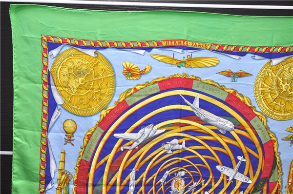 Authentic HERMES Carre 90 Scarf "REVES D'ESPACE" Silk Green 5238D