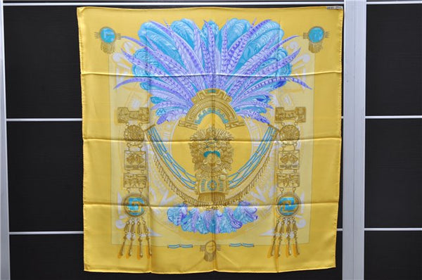 Authentic HERMES Carre 90 Scarf "Mexique" Silk Yellow 5239D