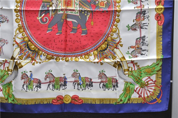 Authentic HERMES Carre 90 Scarf "CAPARACONS" Silk Navy 5240D