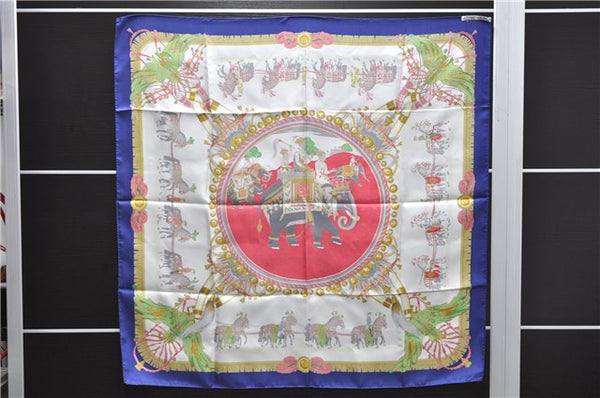 Authentic HERMES Carre 90 Scarf "CAPARACONS" Silk Navy 5240D