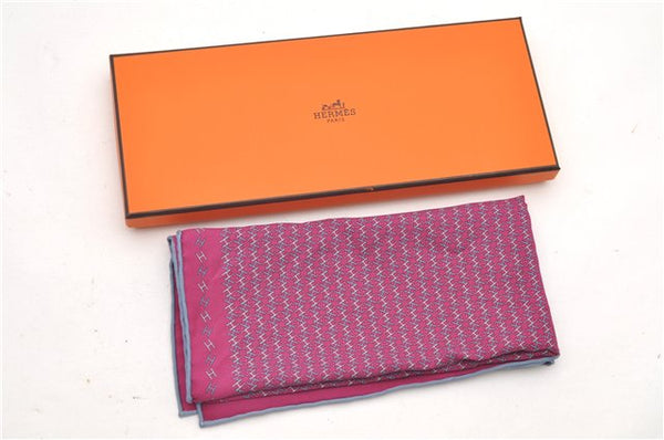 HERMES Petit Carre 40 Scarf Handkerchief H Pattern Silk Blue Purple Box 5246D