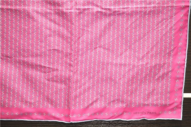 HERMES Petit Carre 40 Scarf Handkerchief H Pattern Silk Blue Purple Box 5246D