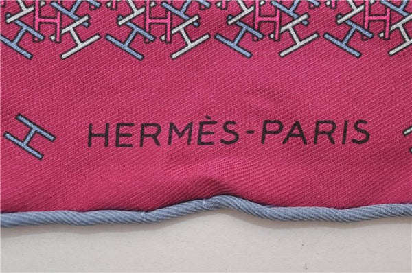 HERMES Petit Carre 40 Scarf Handkerchief H Pattern Silk Blue Purple Box 5246D