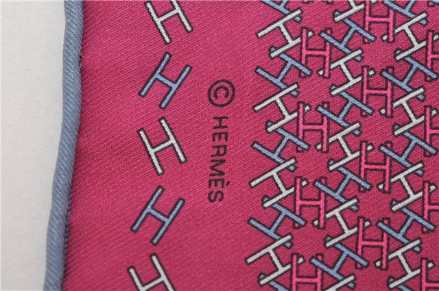 HERMES Petit Carre 40 Scarf Handkerchief H Pattern Silk Blue Purple Box 5246D