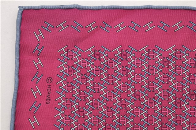 HERMES Petit Carre 40 Scarf Handkerchief H Pattern Silk Blue Purple Box 5246D