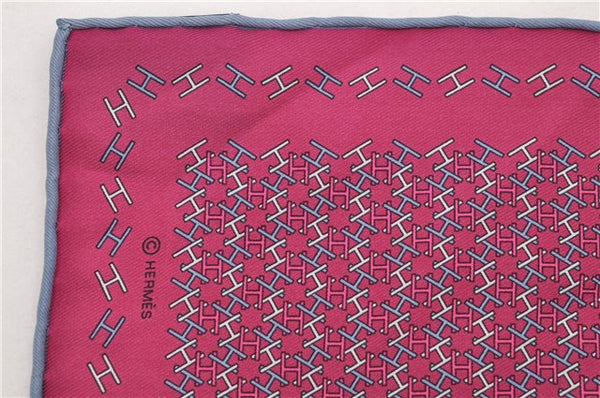 HERMES Petit Carre 40 Scarf Handkerchief H Pattern Silk Blue Purple Box 5246D
