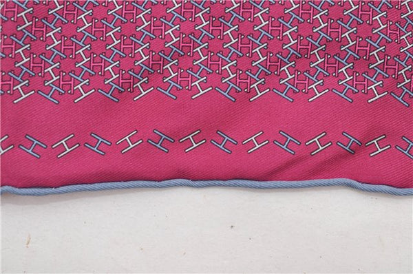 HERMES Petit Carre 40 Scarf Handkerchief H Pattern Silk Blue Purple Box 5246D