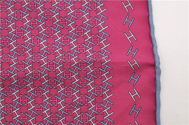HERMES Petit Carre 40 Scarf Handkerchief H Pattern Silk Blue Purple Box 5246D