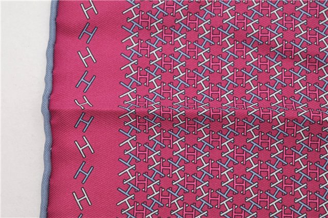 HERMES Petit Carre 40 Scarf Handkerchief H Pattern Silk Blue Purple Box 5246D