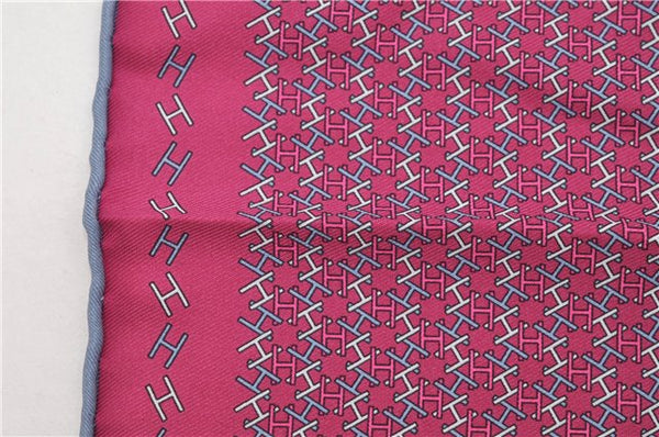 HERMES Petit Carre 40 Scarf Handkerchief H Pattern Silk Blue Purple Box 5246D