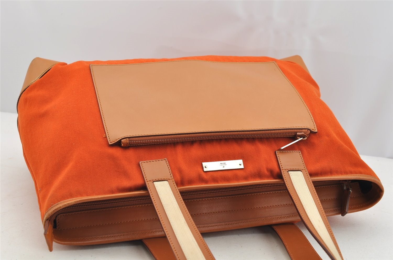 Authentic GUCCI Vintage Shoulder Tote Bag Canvas Leather Orange 5248I