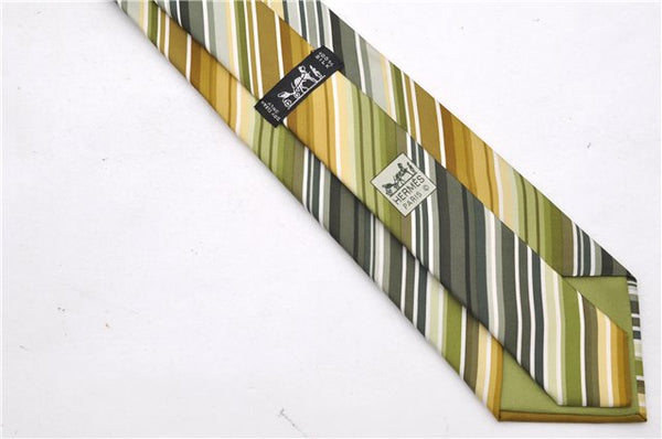 Authentic HERMES Tie Necktie Stripe Pattern Silk 5257SA Green Box 5251D