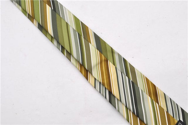 Authentic HERMES Tie Necktie Stripe Pattern Silk 5257SA Green Box 5251D