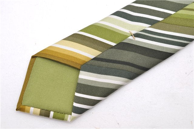 Authentic HERMES Tie Necktie Stripe Pattern Silk 5257SA Green Box 5251D
