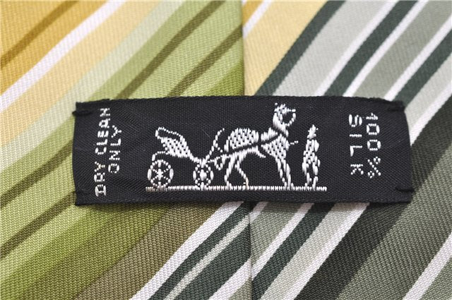 Authentic HERMES Tie Necktie Stripe Pattern Silk 5257SA Green Box 5251D