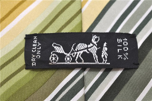 Authentic HERMES Tie Necktie Stripe Pattern Silk 5257SA Green Box 5251D