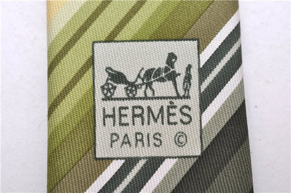 Authentic HERMES Tie Necktie Stripe Pattern Silk 5257SA Green Box 5251D