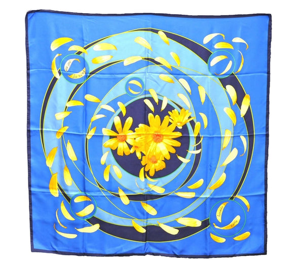 Authentic HERMES Carre 90 Scarf "au gre du vent" Silk Navy 5254D