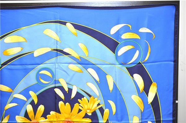 Authentic HERMES Carre 90 Scarf "au gre du vent" Silk Navy 5254D