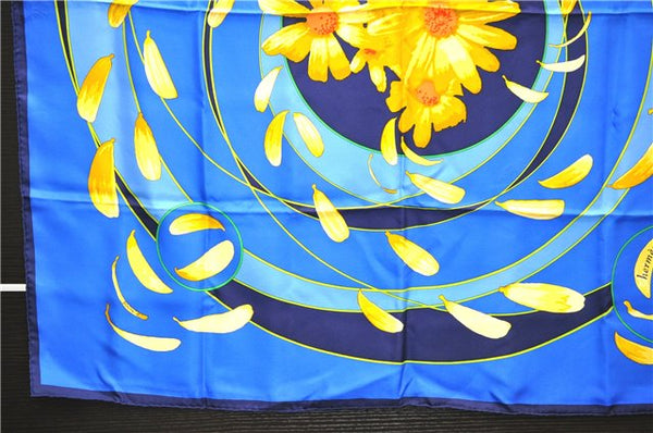 Authentic HERMES Carre 90 Scarf "au gre du vent" Silk Navy 5254D