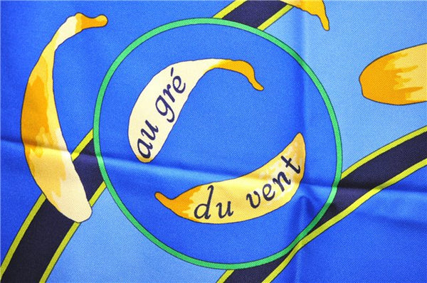 Authentic HERMES Carre 90 Scarf "au gre du vent" Silk Navy 5254D