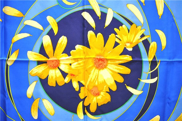 Authentic HERMES Carre 90 Scarf "au gre du vent" Silk Navy 5254D