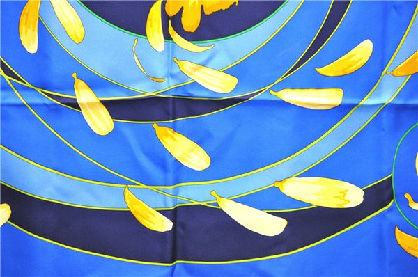 Authentic HERMES Carre 90 Scarf "au gre du vent" Silk Navy 5254D