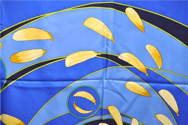 Authentic HERMES Carre 90 Scarf "au gre du vent" Silk Navy 5254D