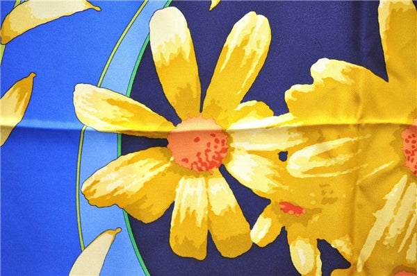 Authentic HERMES Carre 90 Scarf "au gre du vent" Silk Navy 5254D