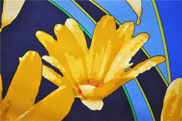 Authentic HERMES Carre 90 Scarf "au gre du vent" Silk Navy 5254D