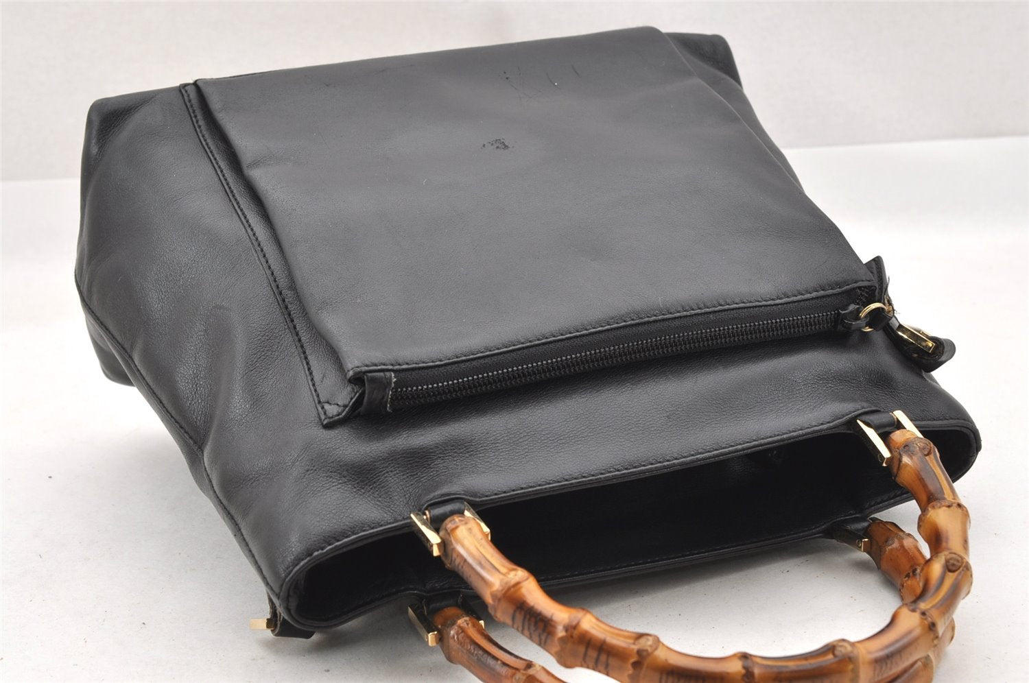 Authentic GUCCI Bamboo Vintage 2way Hand Shoulder Bag Leather Black Junk 5254I