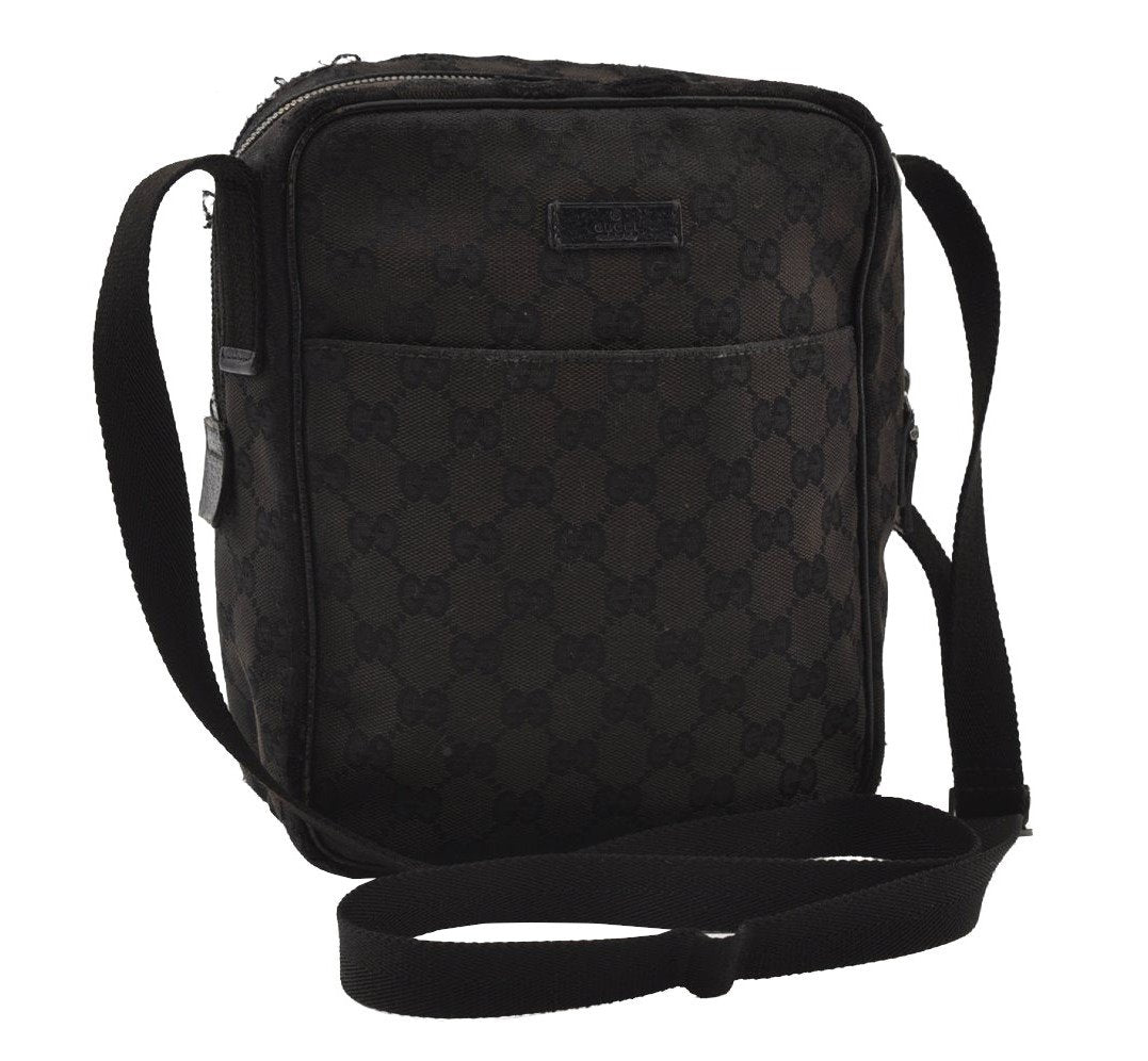 Authentic GUCCI Shoulder Cross Body Bag GG Canvas Leather 122759 Black 5255I