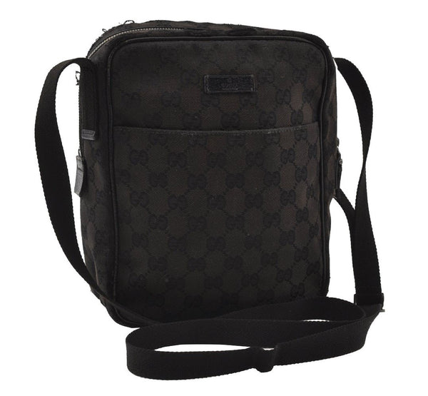 Authentic GUCCI Shoulder Cross Body Bag GG Canvas Leather 122759 Black 5255I