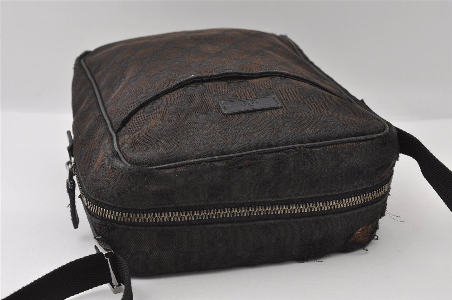 Authentic GUCCI Shoulder Cross Body Bag GG Canvas Leather 122759 Black 5255I