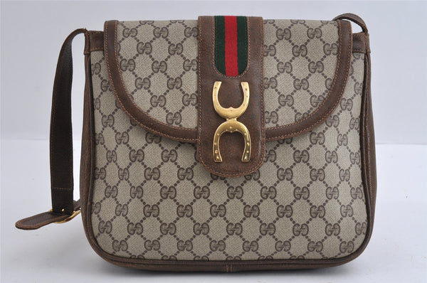 Authentic GUCCI Web Sherry Line Shoulder Cross Bag GG PVC Leather Brown 5257I