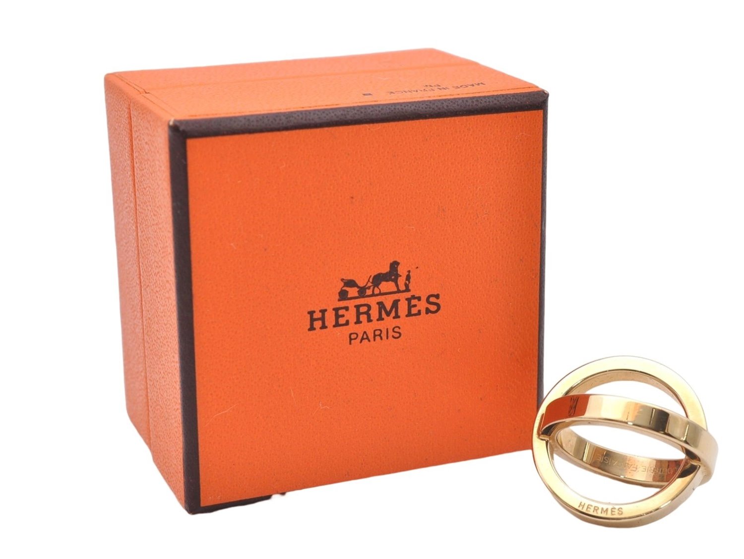 Authentic HERMES Scarf Ring Cosmos Bijouterie Fantaisie Gold Box 5258D